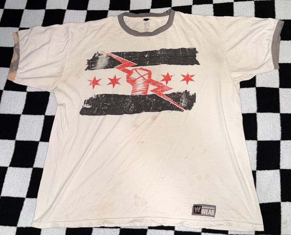WWE CM Punk Chicago Flag Straight Edge Ringer T-Shirt XL